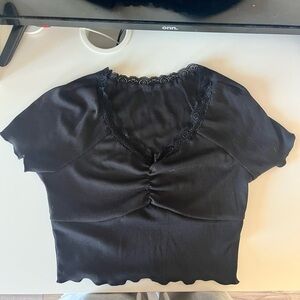 Women’s Black Lacey Short-Sleeve Top